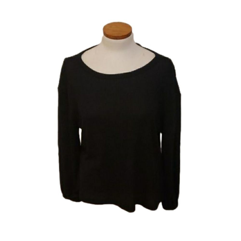 NWT Lulus Womens Black Open Back‎ Waffle Knit Long Sleeve Casual Top Size Small